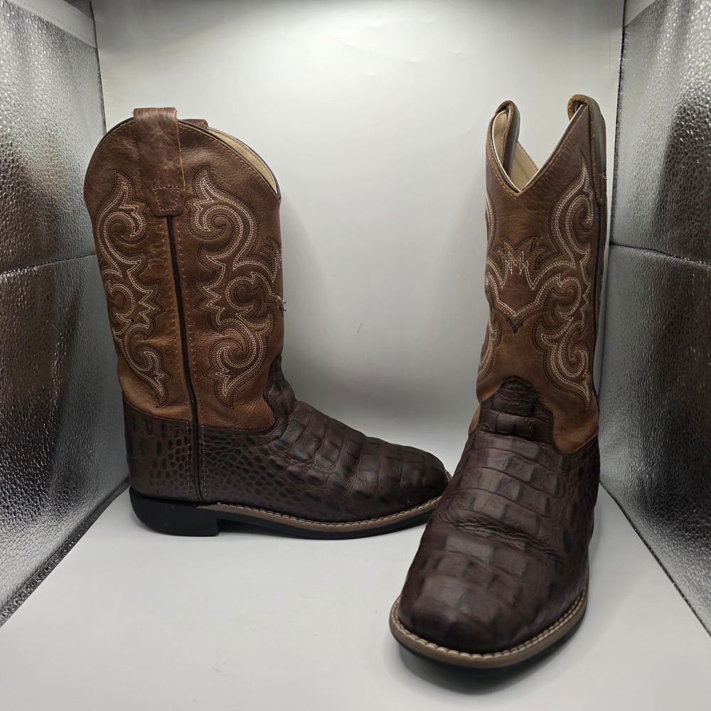 Cody James Kids Brown Caiman Print Leather Western Cowboy Boots BCBSP25P4 4D